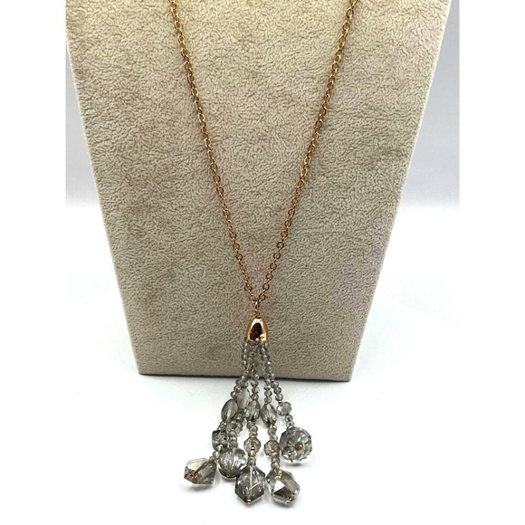 Gold Tone Chain Necklace With Crystal Tassel Pendant.  A89 - Picture 1 of 7